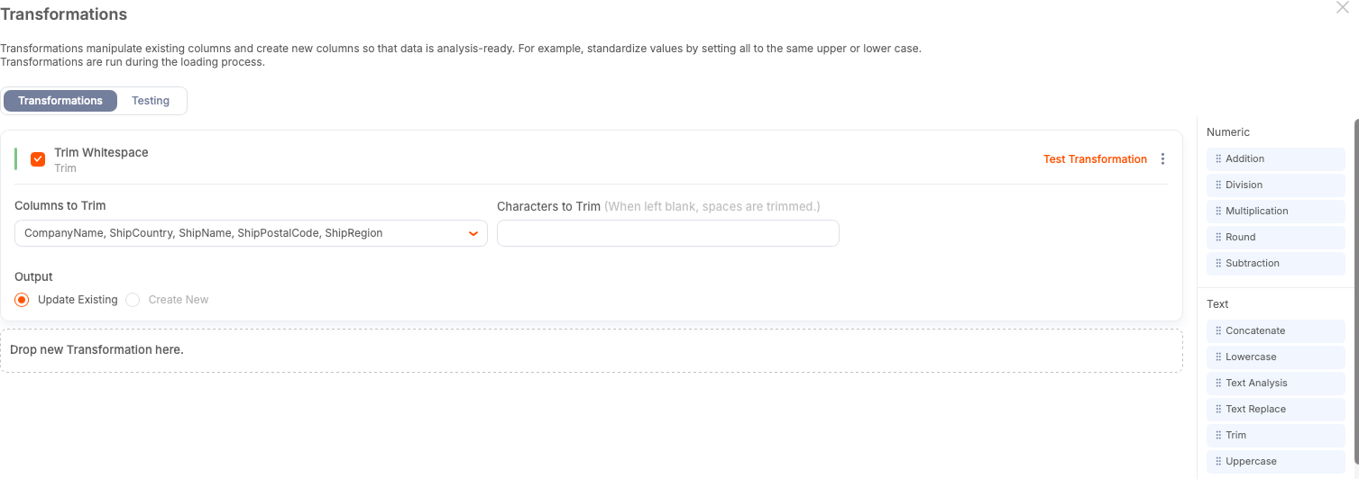 Trim whitespace transformation